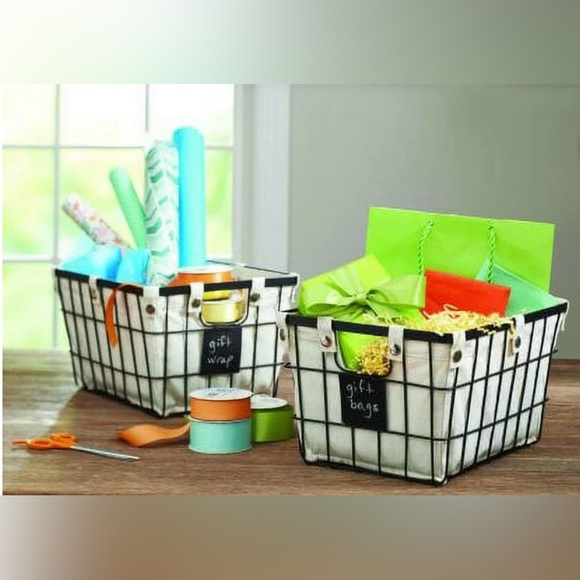 PREMIER HOUSEWARES 2-pcs Metal Wire Storage Baskets & Fabric Liners#0715253 - Picture 1 of 13